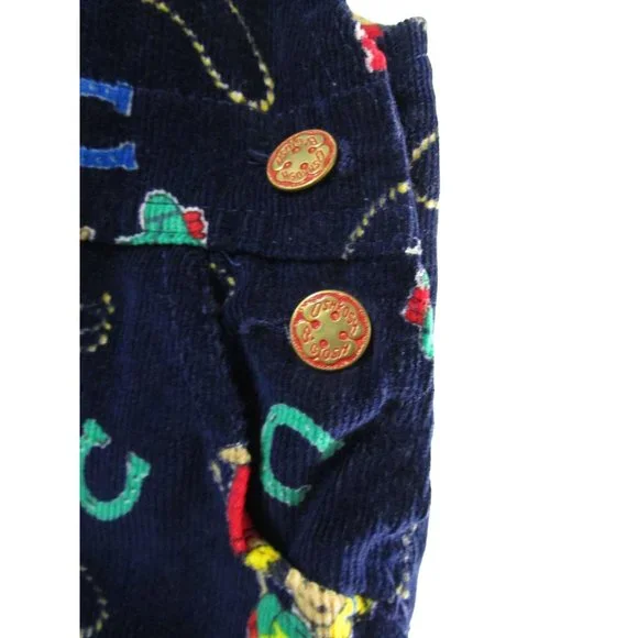 OshKosh BGosh Vestbak Cowboy Teddy Navy Blue Corduroy Overalls 12M EUC USA Made
